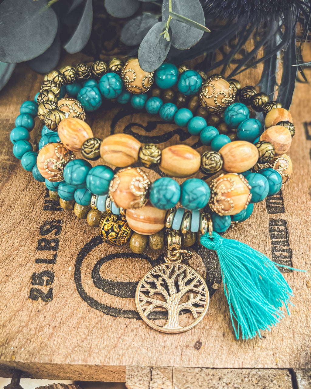 Beautiful Turquoise Tree of Life Bracelet Set