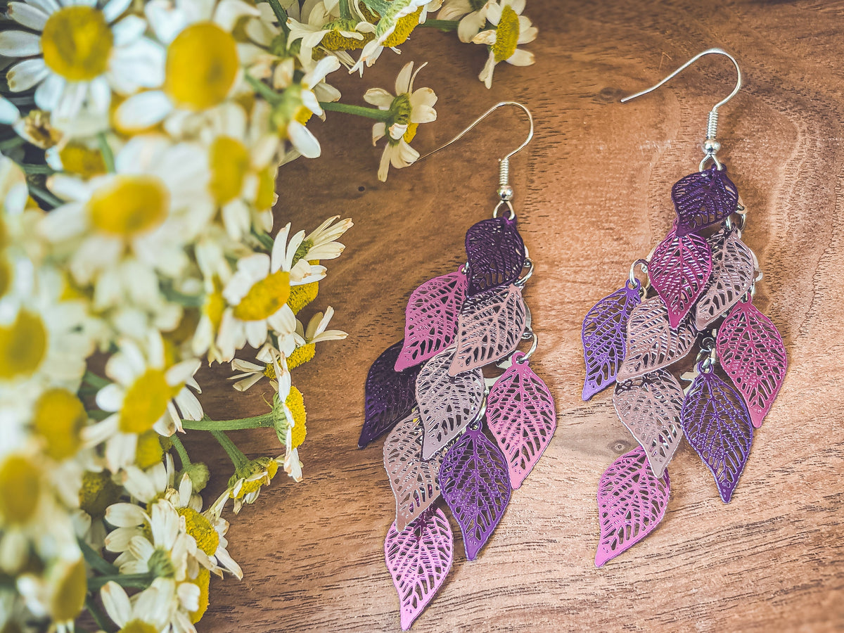 Beautiful Purple Leaf Chandelier Earrings