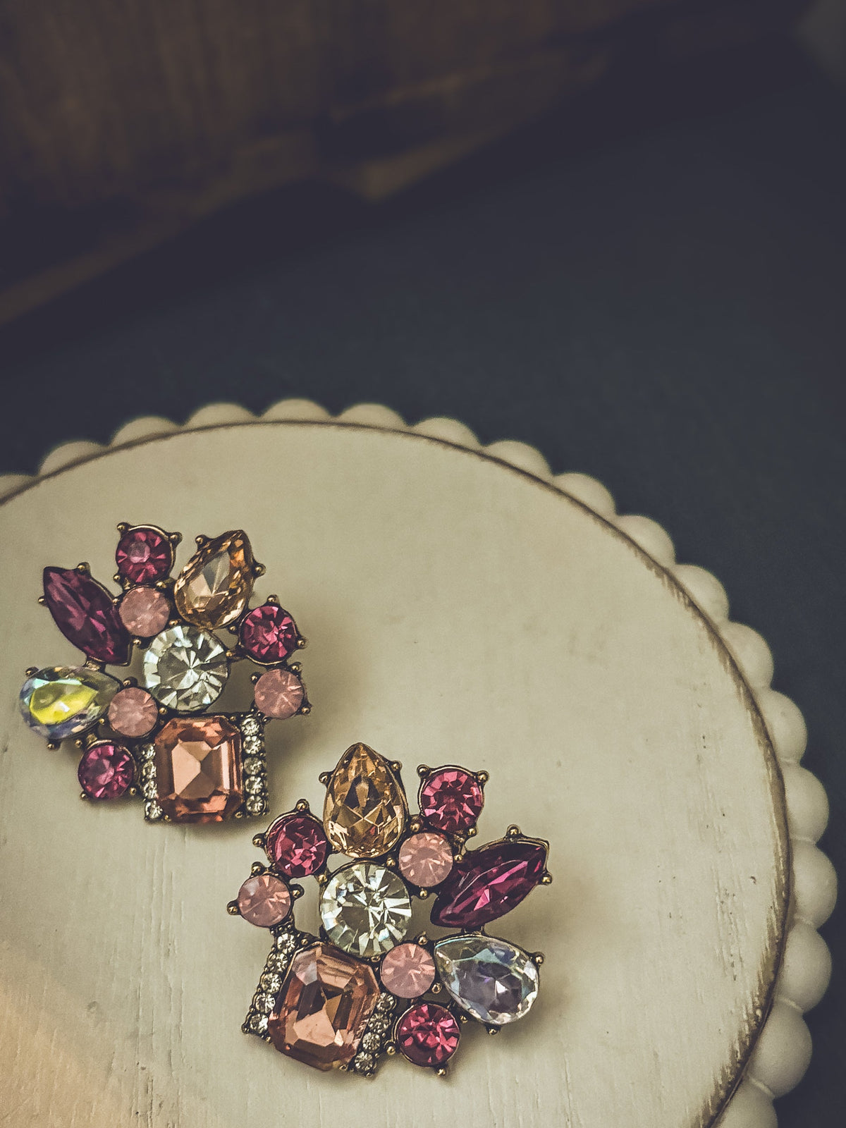 Beautiful Pink Crystal Statement Earrings