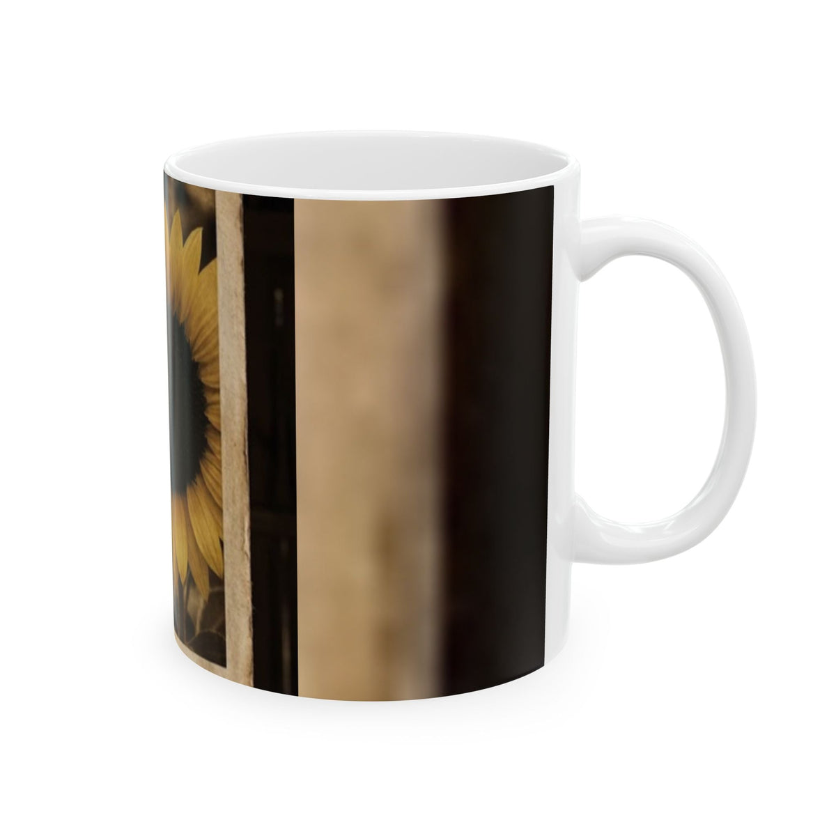 Sunflower Vintage Ceramic Mug — Sepia Botanical Coffee Cup (11oz & 15oz)