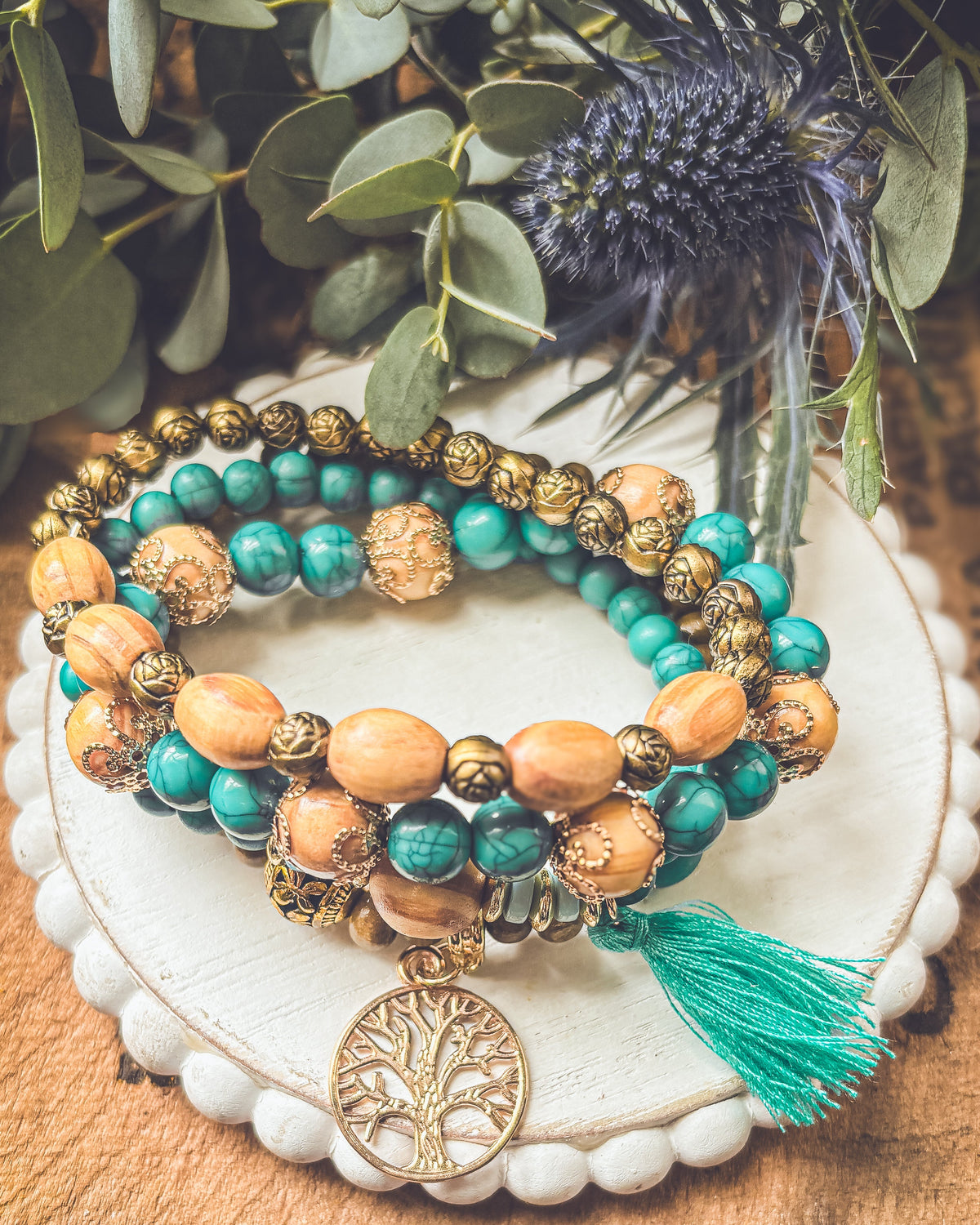 Beautiful Turquoise Tree of Life Bracelet Set