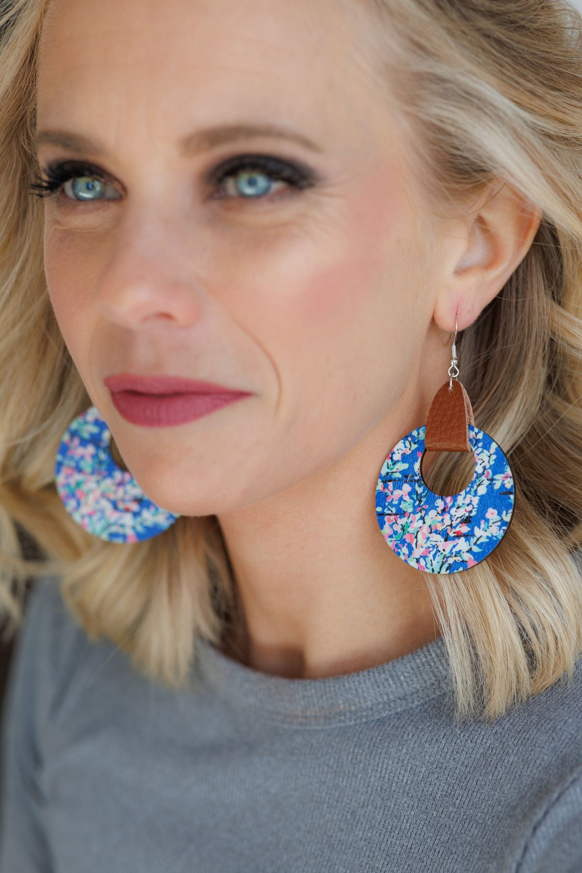 Beautiful Wood and Leather Circle Hoop Earrings