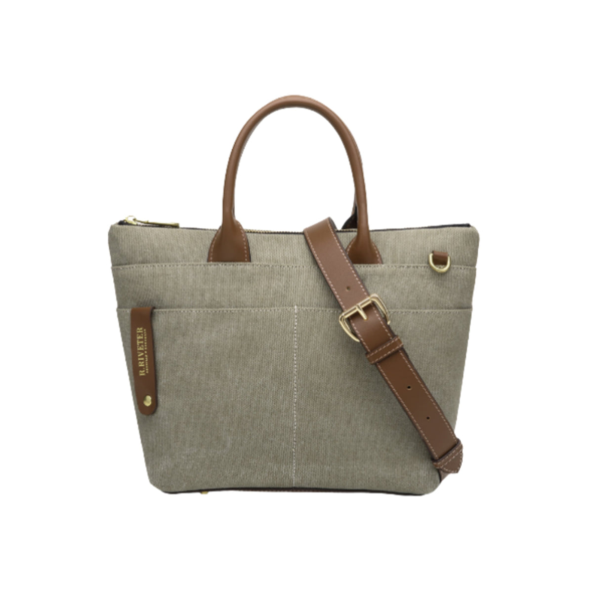 Dot | Small Tote | Fatigue Washed Canvas + Brown Leather