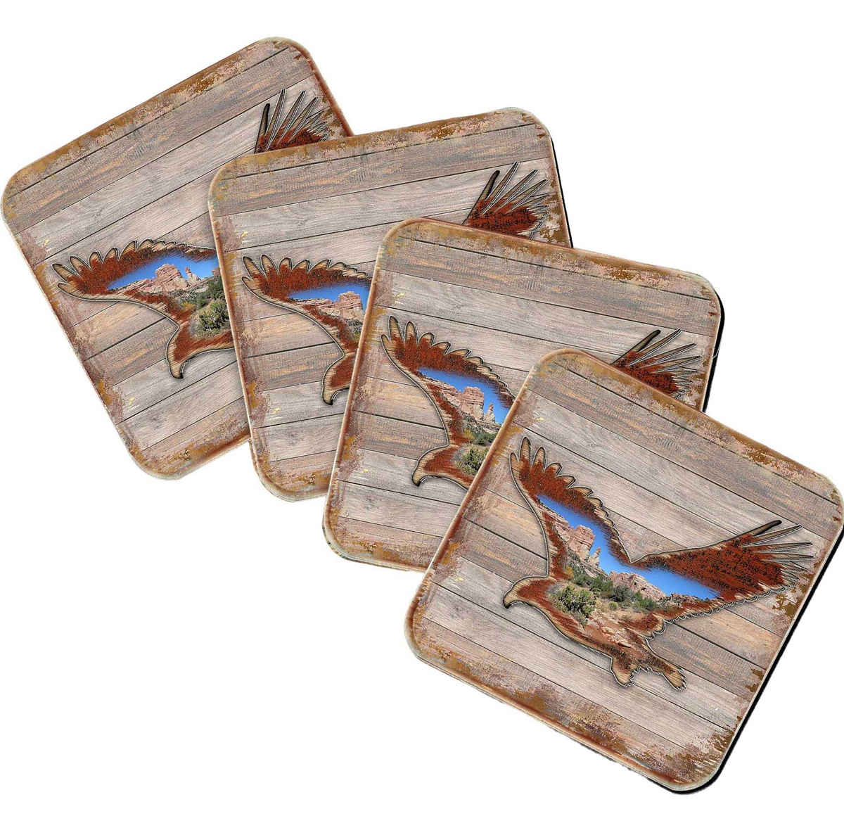 Eagle Wooden Cork Coasters Gift Set of 4 by Nature Wonders - Nature Wildlife Decor  - 8199417C-S4
