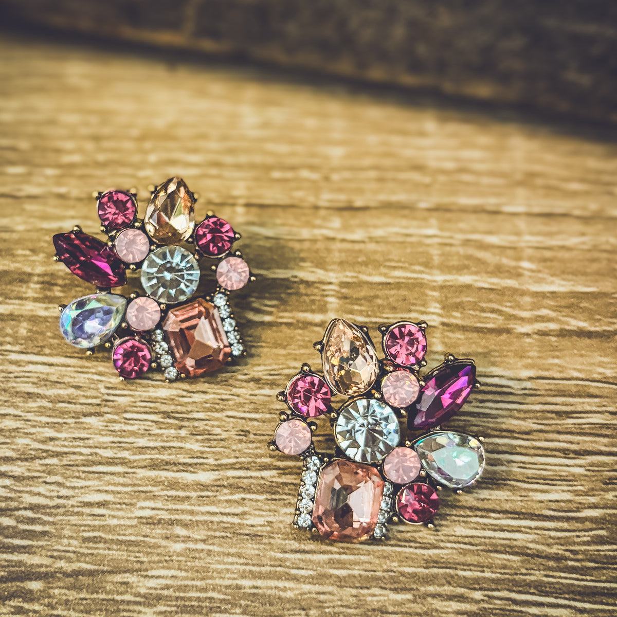 Beautiful Pink Crystal Statement Earrings