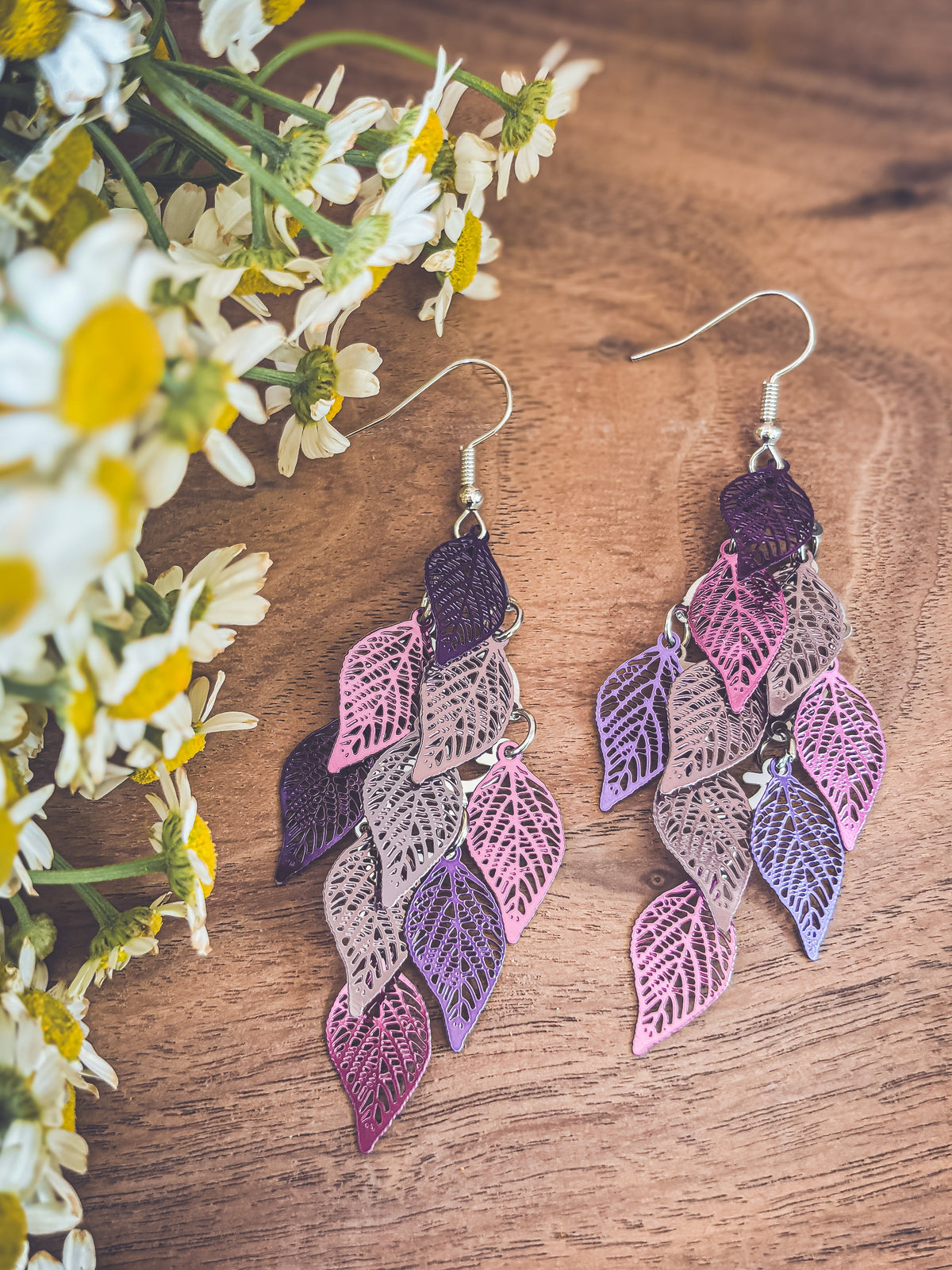 Beautiful Purple Leaf Chandelier Earrings