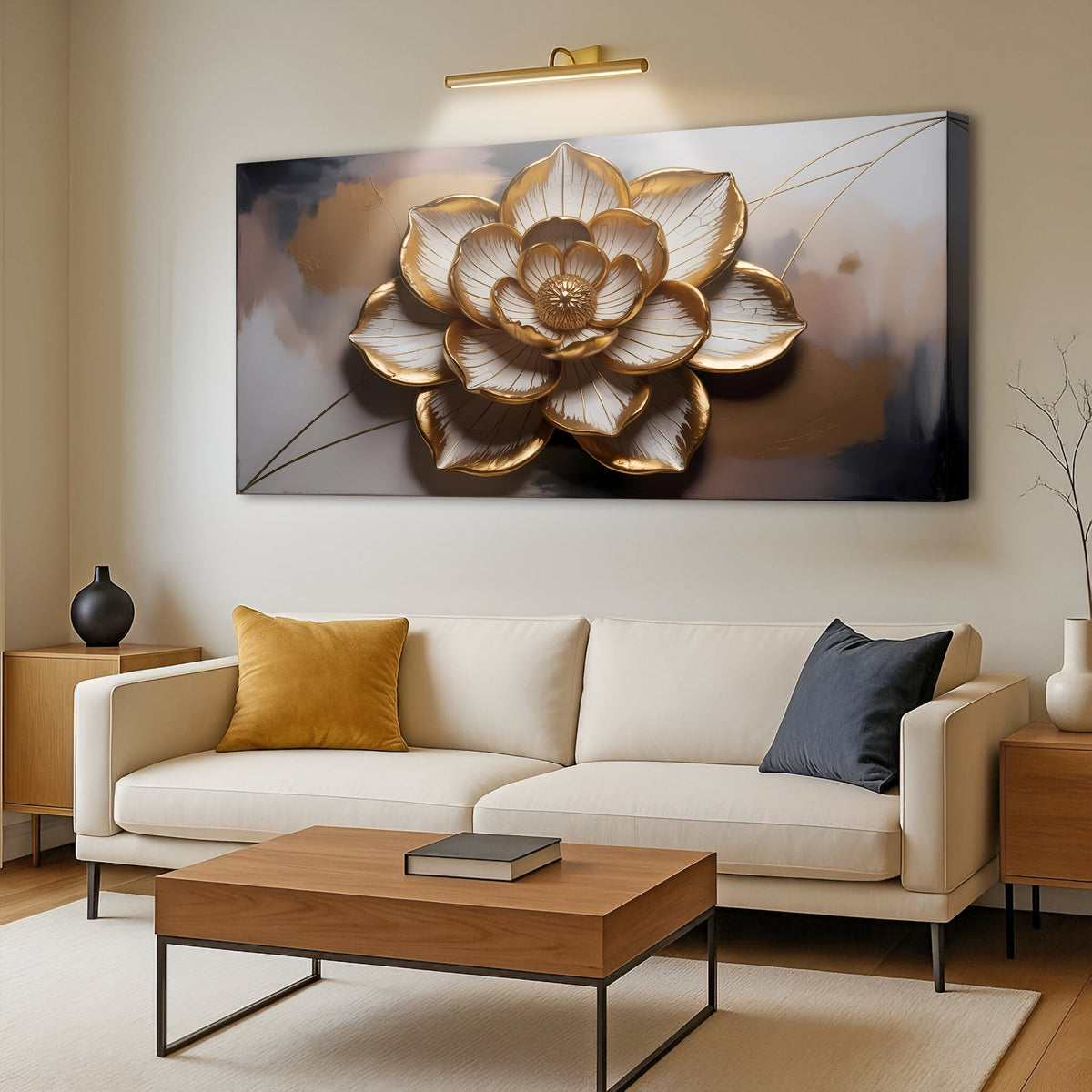 Golden Lotus Minimalist Abstract Wall Art