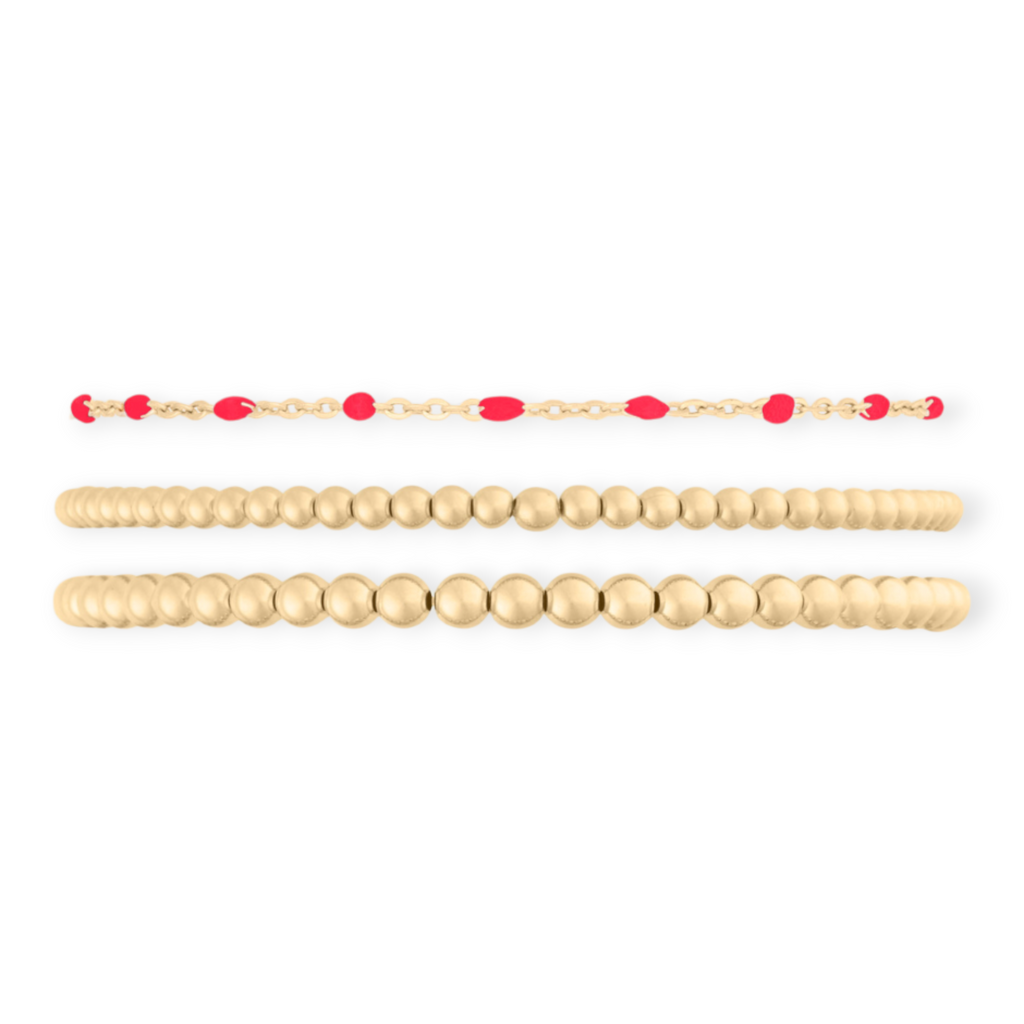 red daisy + juno bracelet triple stack (3+4mm)