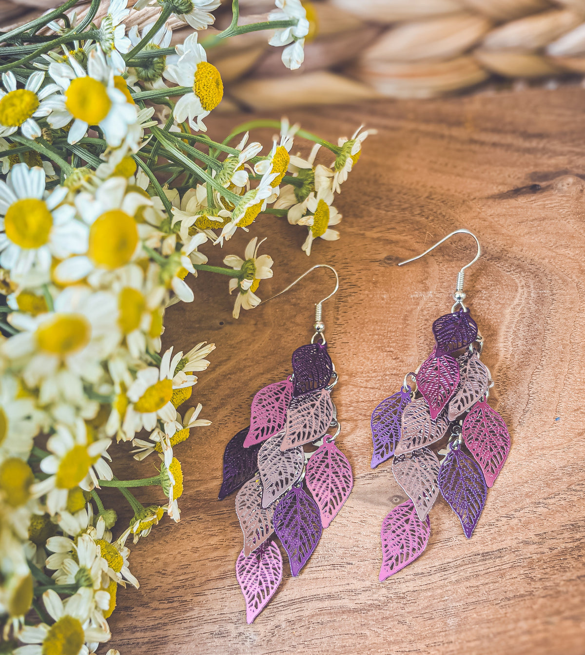 Beautiful Purple Leaf Chandelier Earrings