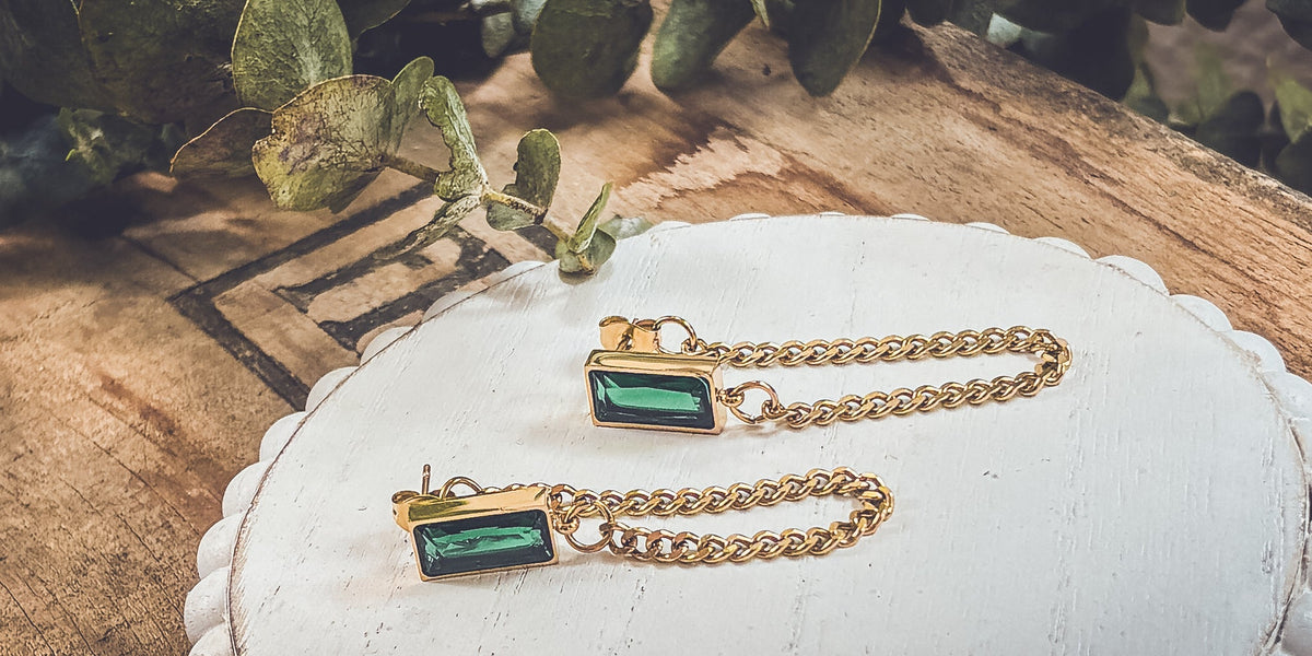 Beautiful Gold Chain and Emerald Earrings