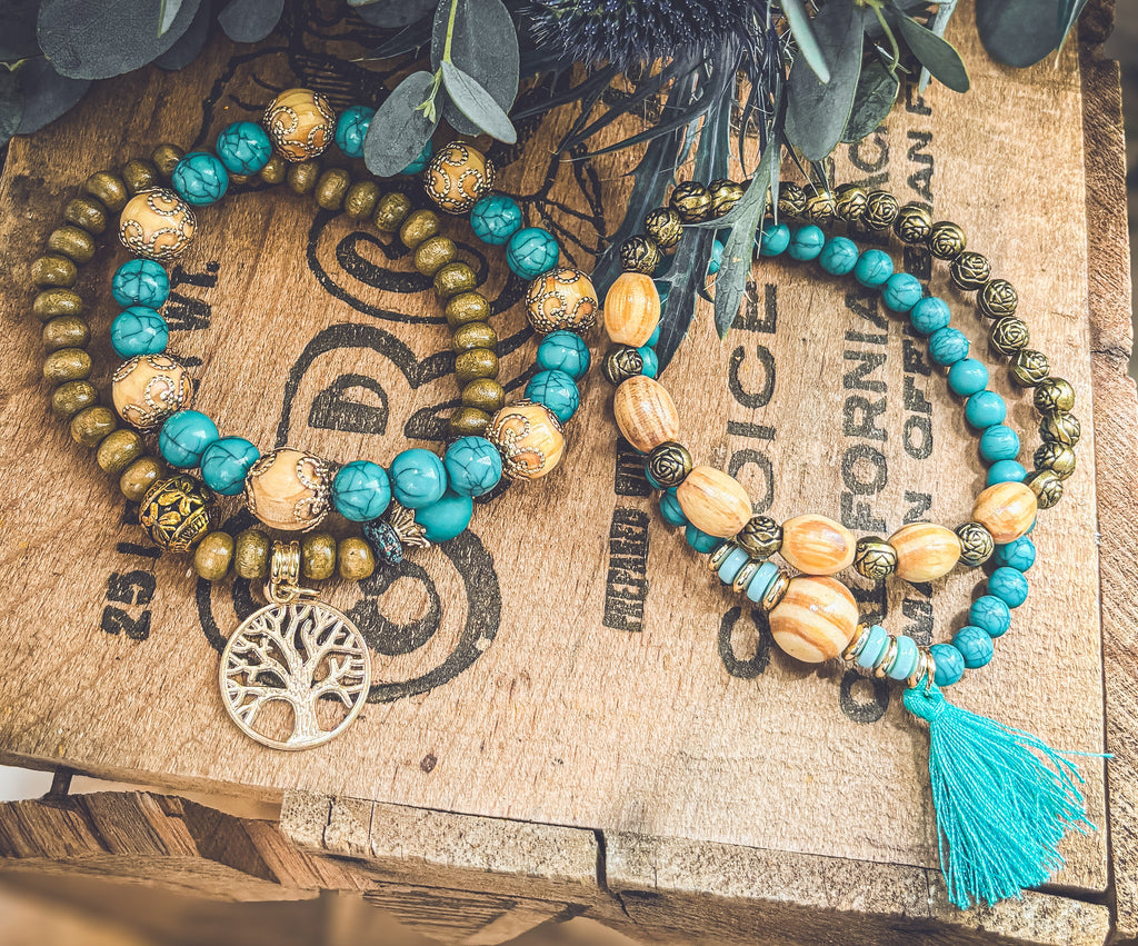Beautiful Turquoise Tree of Life Bracelet Set