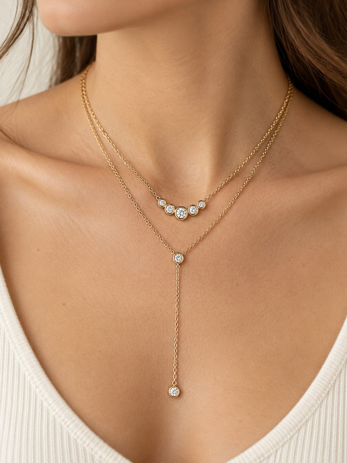 Gold Filled Diamond Bezel Lariat Necklace
