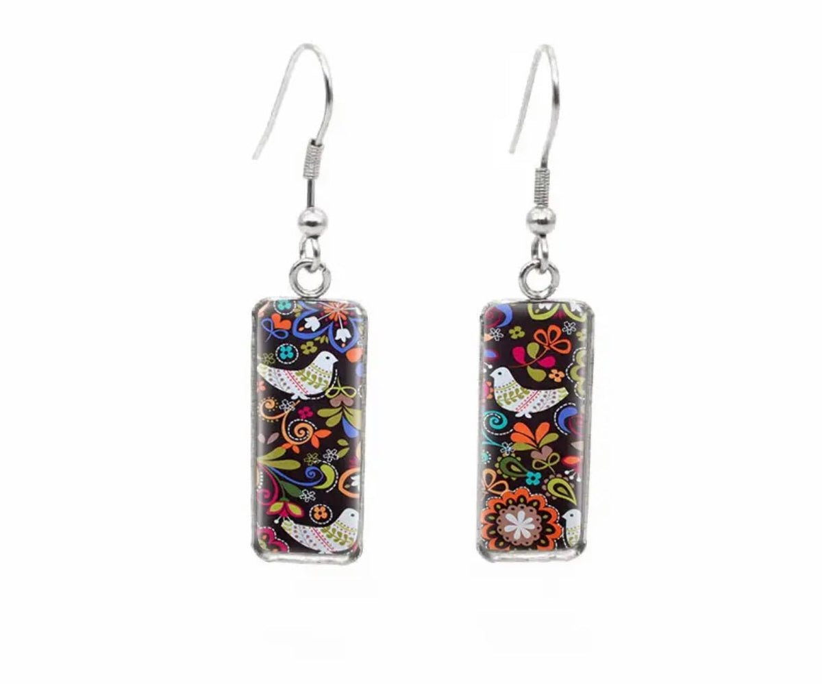 Beautiful Glass-Like Folk Bird Earrings