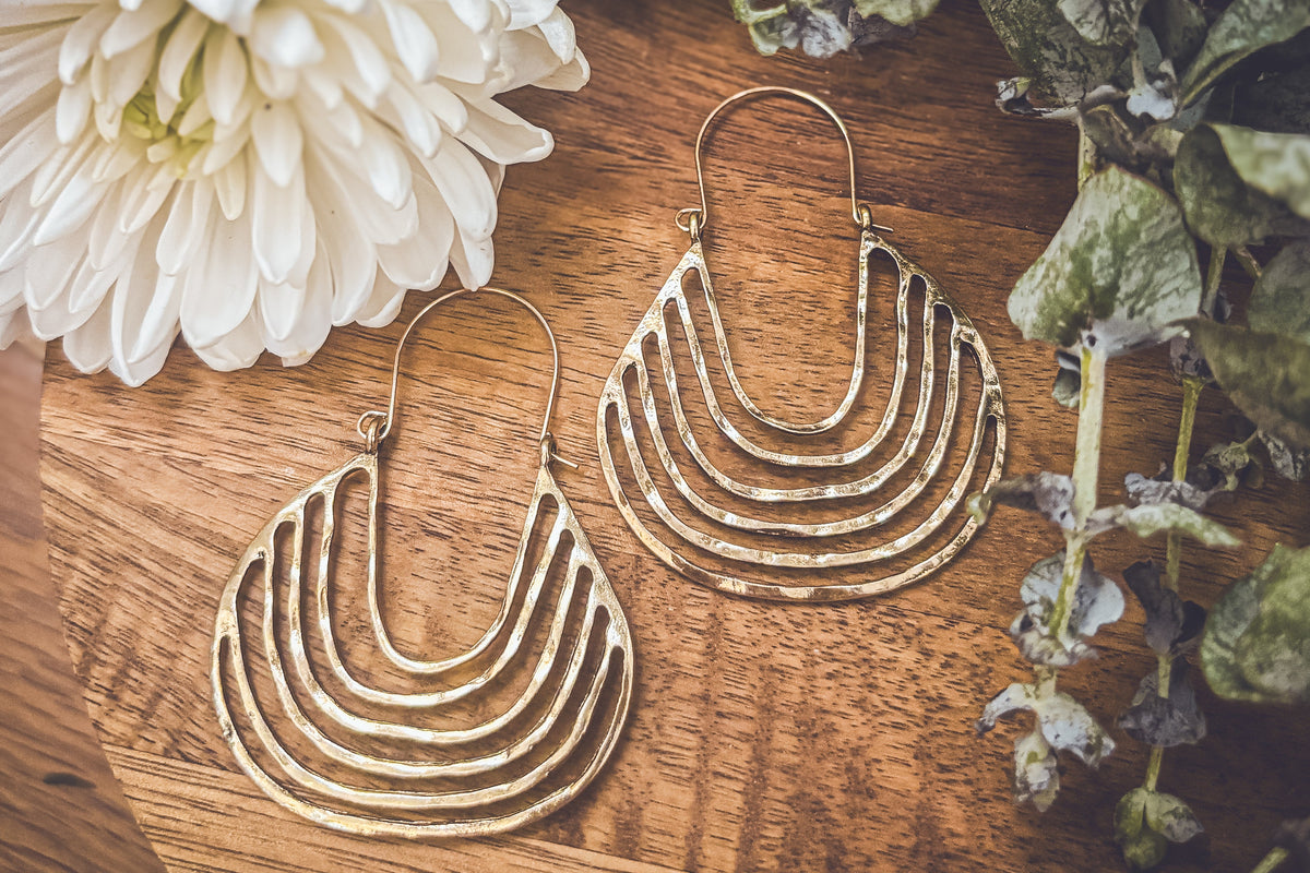 Beautiful Geometric Gold Drop Earrings