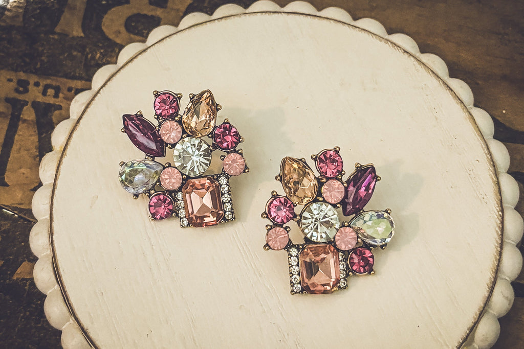 Beautiful Pink Crystal Statement Earrings