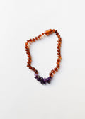 Raw Cognac Baltic Amber + Raw Amethyst || Necklace