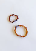 Raw Cognac Baltic Amber + Raw Amethyst || Bracelet Set