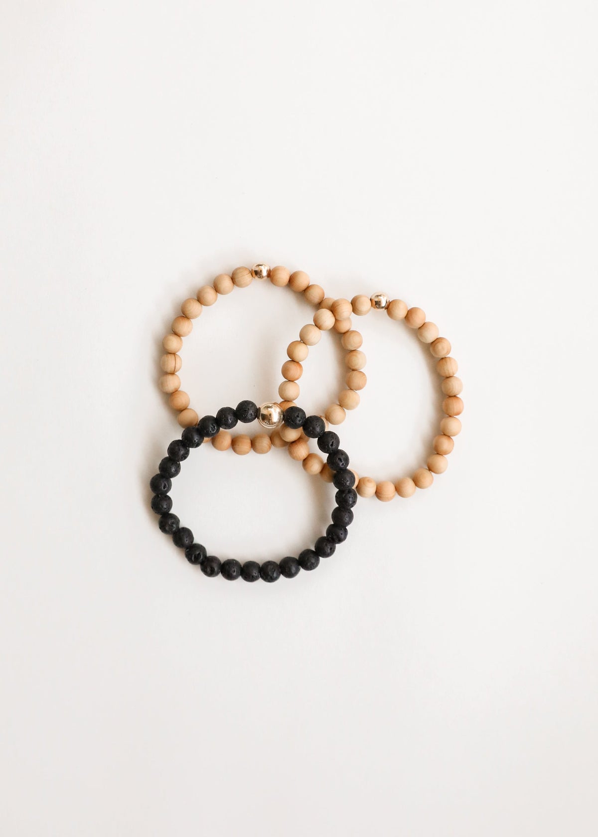 Cypress Wood + 14K Gold Filled || Beaded Stretch Bracelet