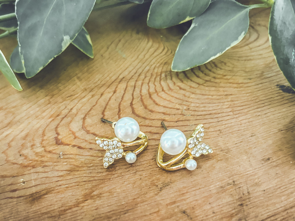 Beautiful Butterfly Pearl Jacket Earrings