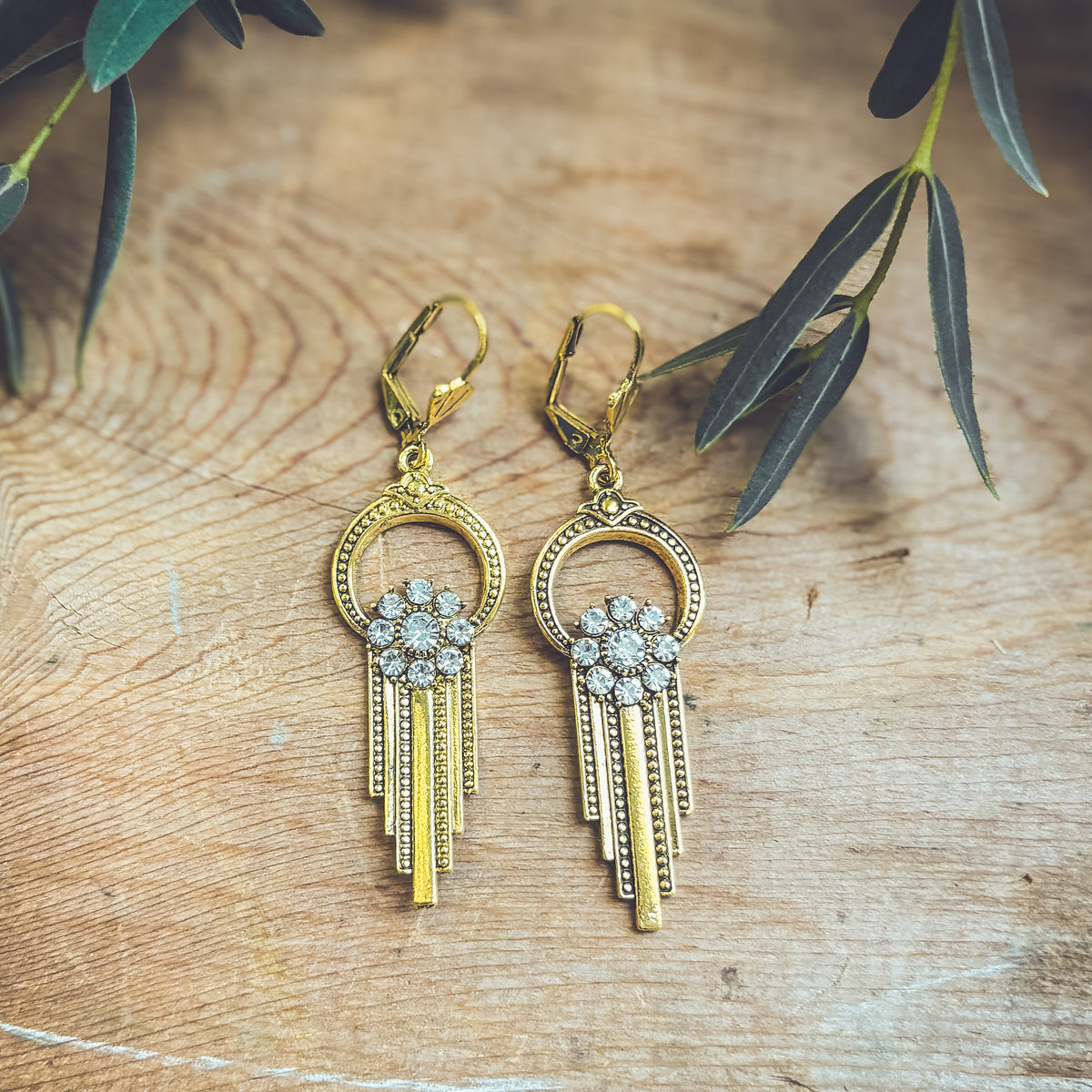 Beautiful Gold and Crystal Victorian Earrings