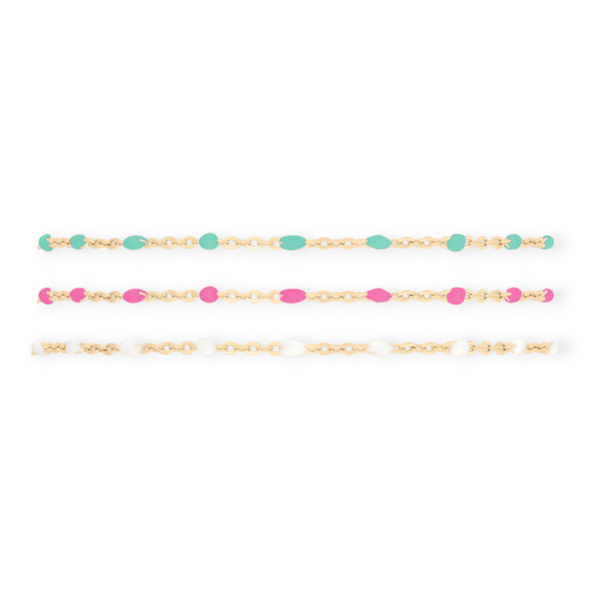 turquoise + pink + white daisy bracelet triple stack