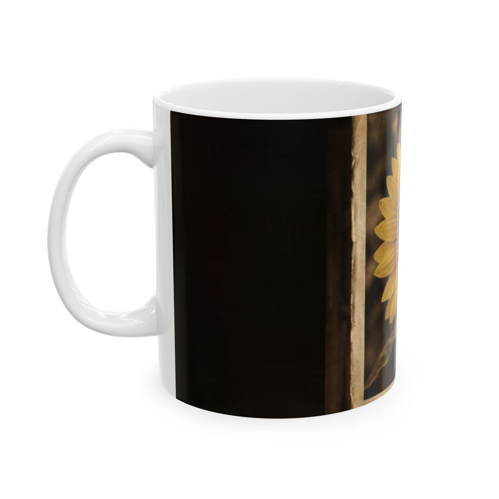 Sunflower Vintage Ceramic Mug — Sepia Botanical Coffee Cup (11oz & 15oz)