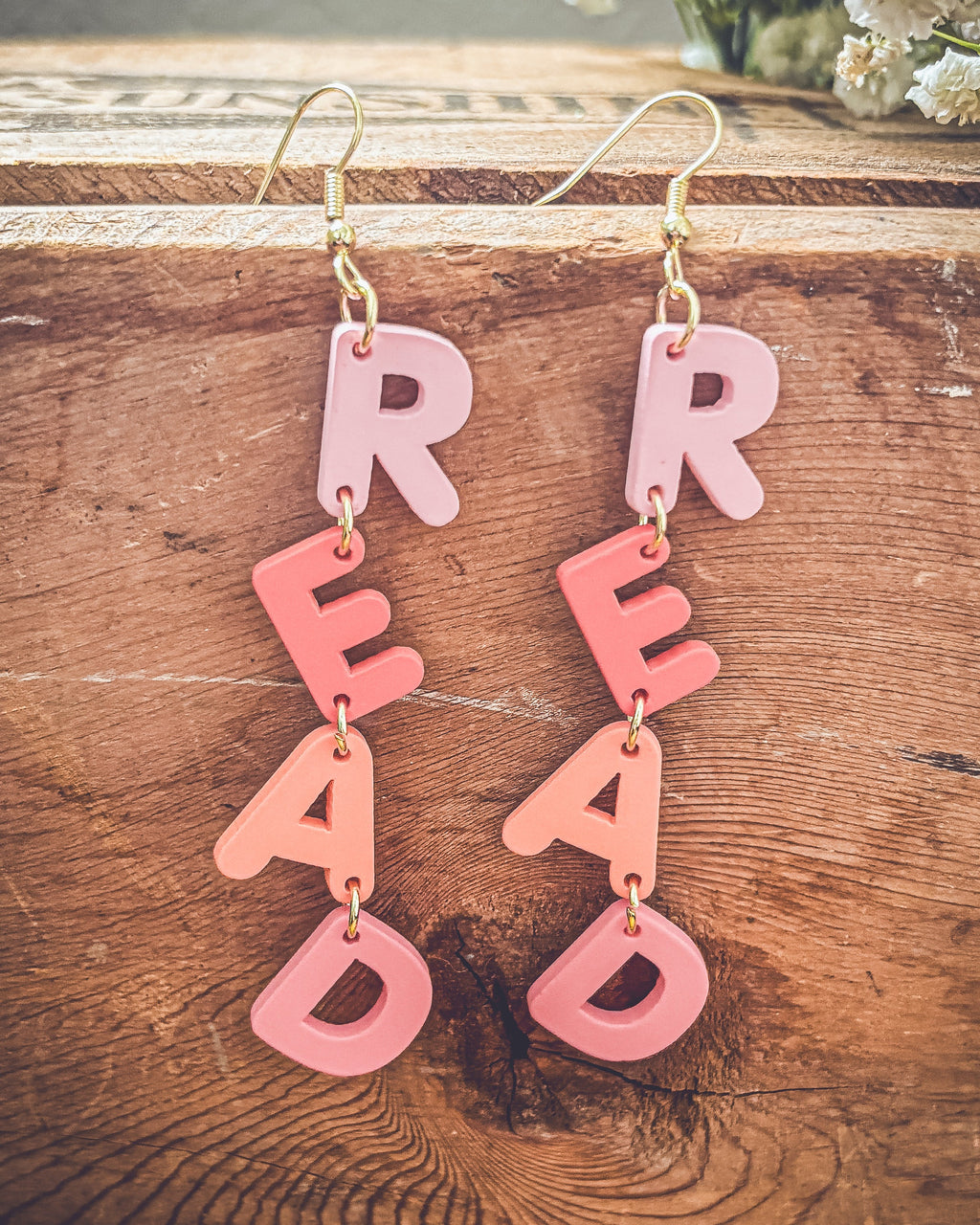 Adorable Pink R-E-A-D Earrings