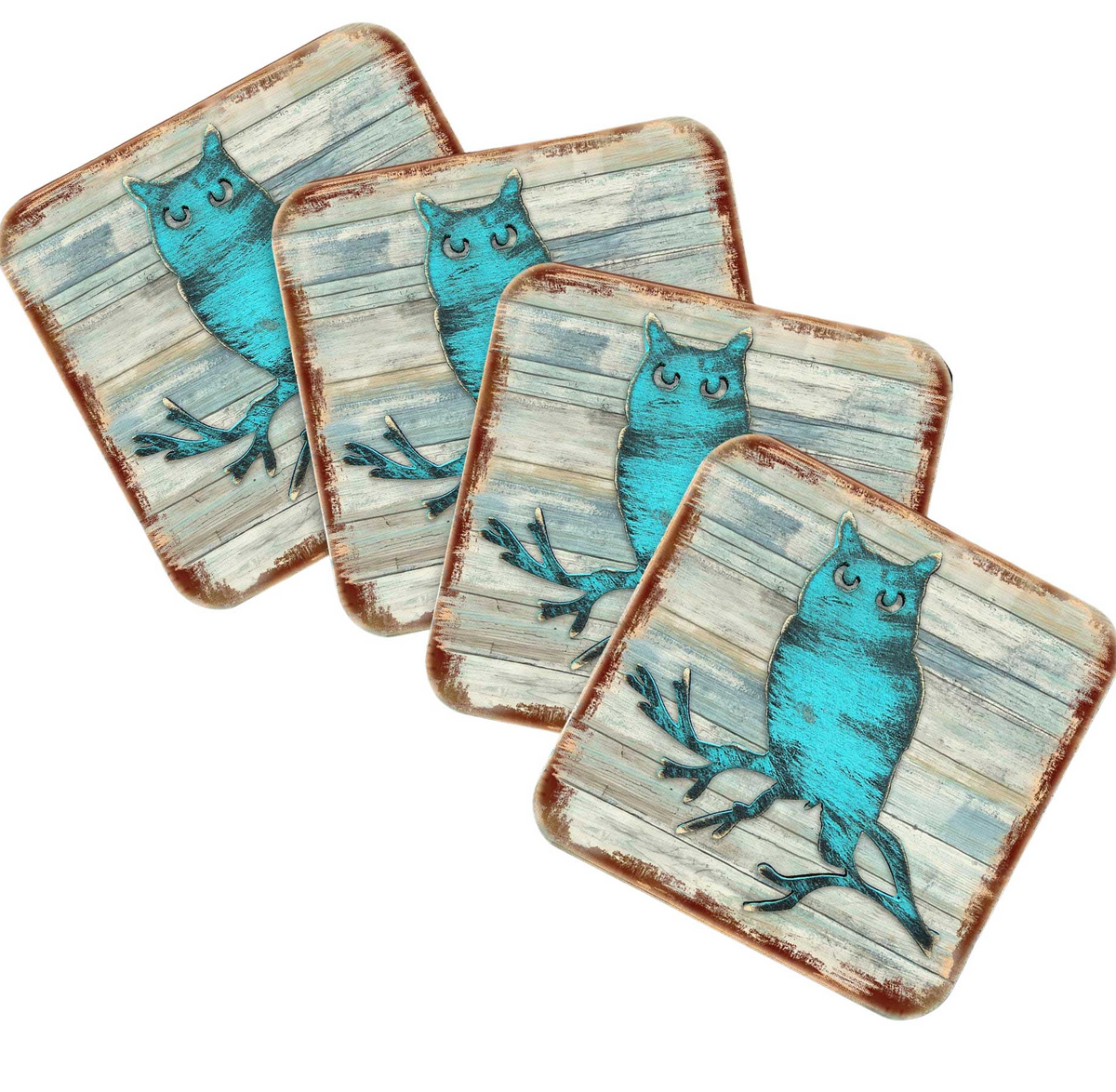 Owl Wooden Cork Coasters Gift Set of 4 by Nature Wonders - Nature Wildlife Decor  - 8198218-9C-S4