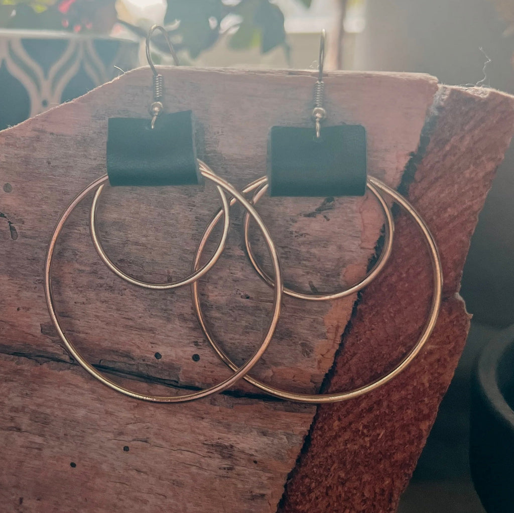 Beautiful Leather Hoop Earrings- Gold or Silver