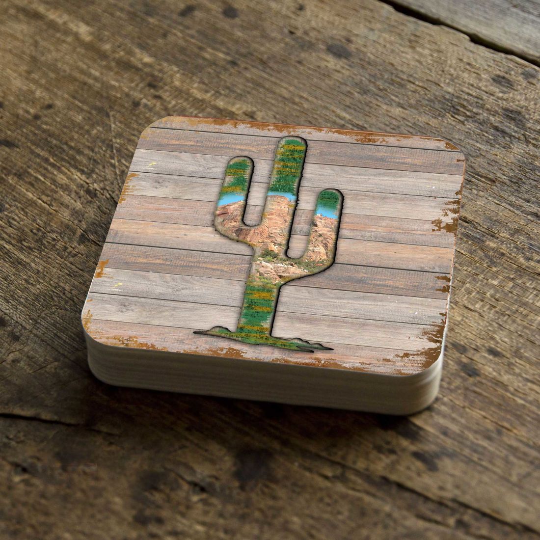 Cactus Wooden Cork Coasters Gift Set of 4 by Nature Wonders - Nature Wildlife Decor  - 8199416C-S4