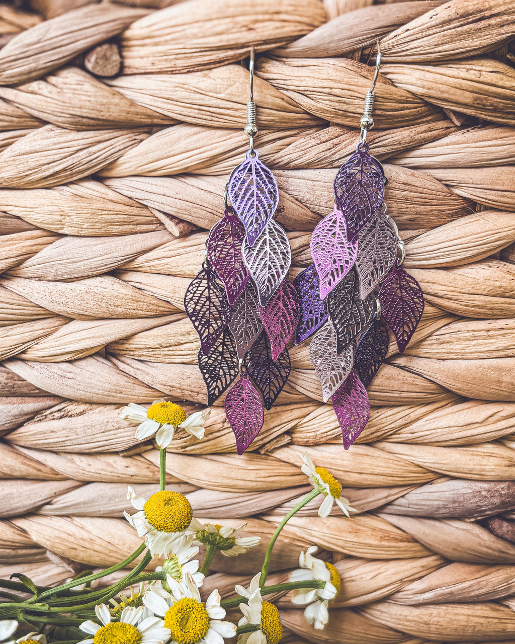 Beautiful Purple Leaf Chandelier Earrings