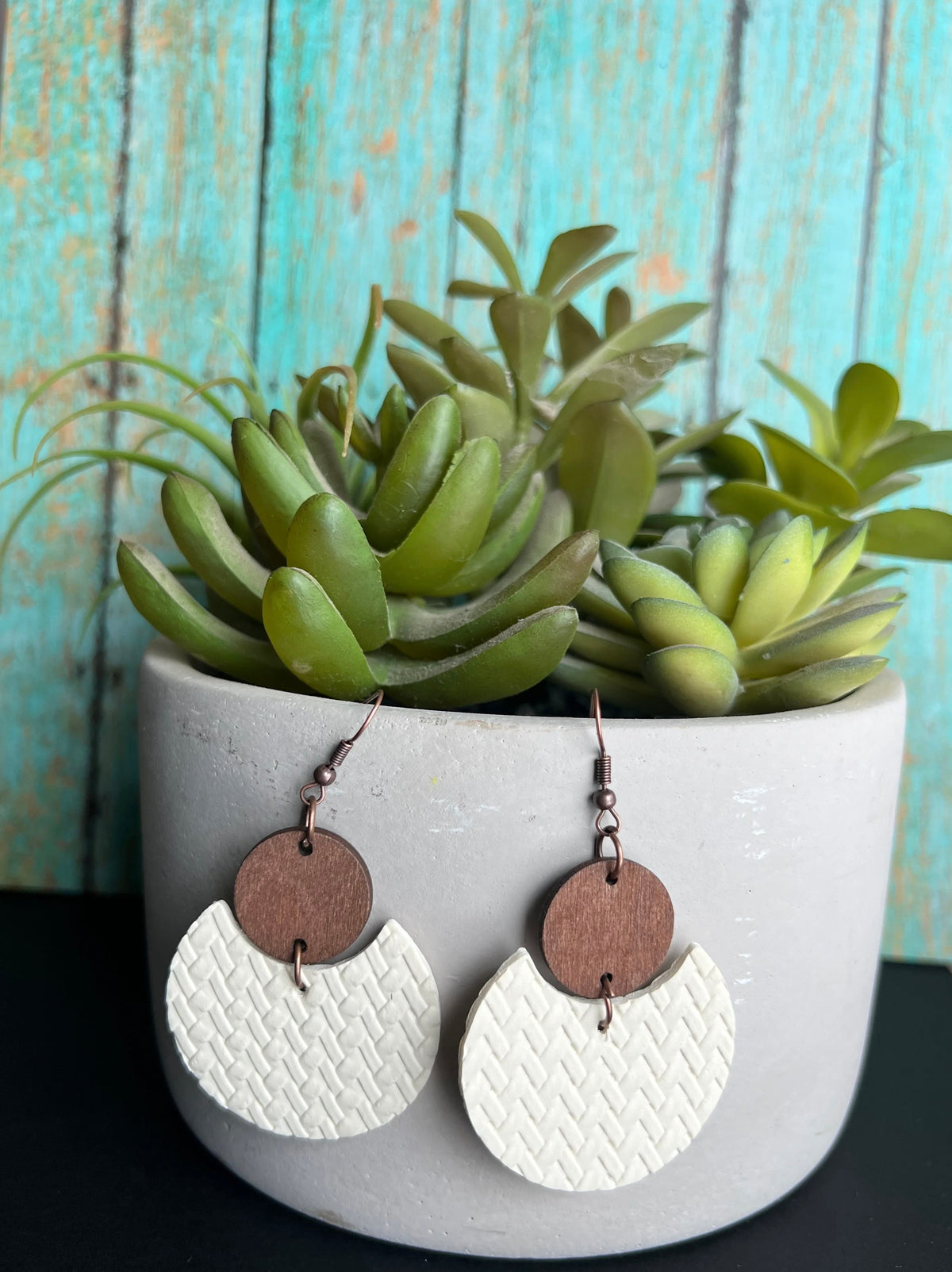 Beautiful Wood and Cream Drop Earrings
