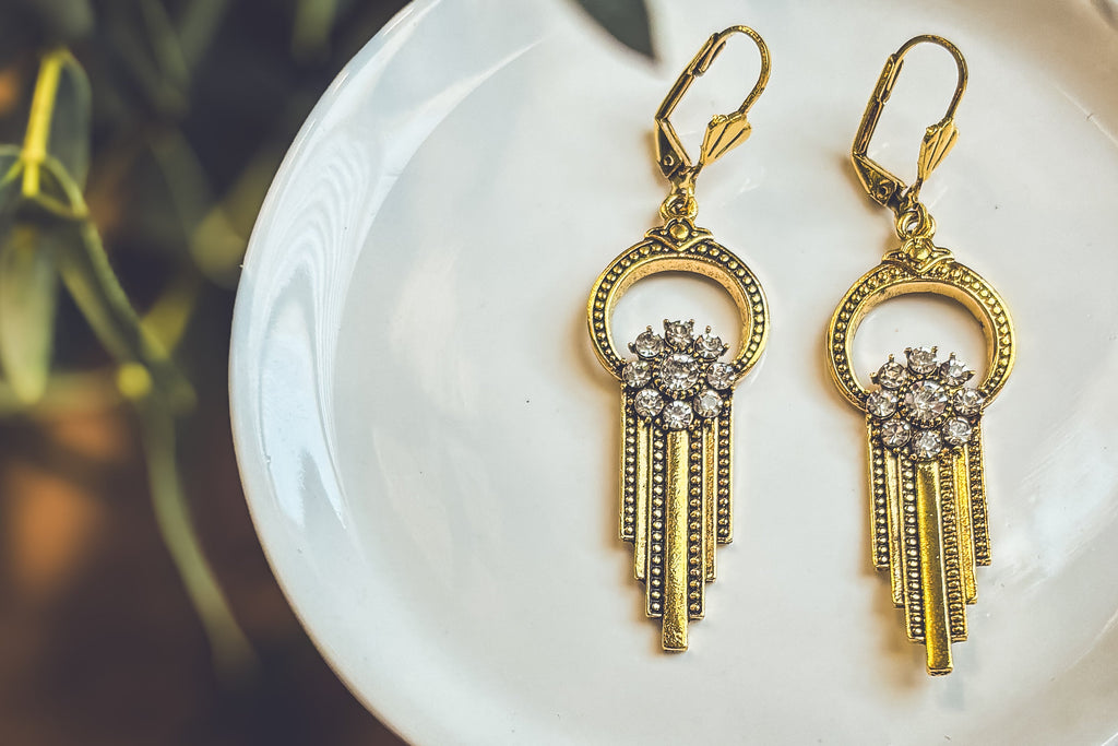 Beautiful Gold and Crystal Victorian Earrings