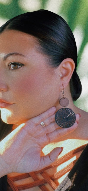 Beautiful Black Leather and Wood Earrings
