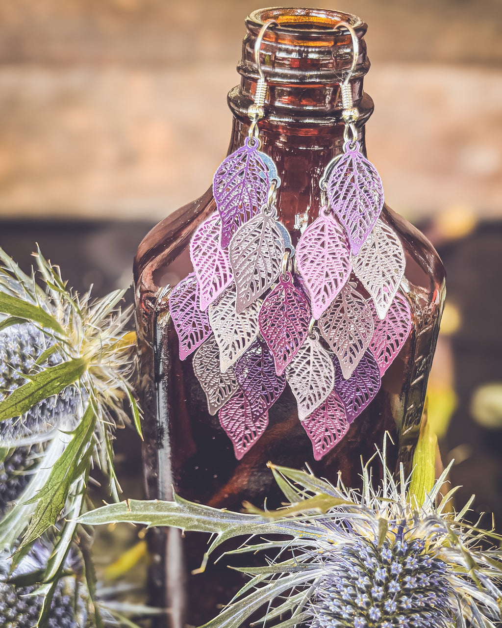 Beautiful Purple Leaf Chandelier Earrings