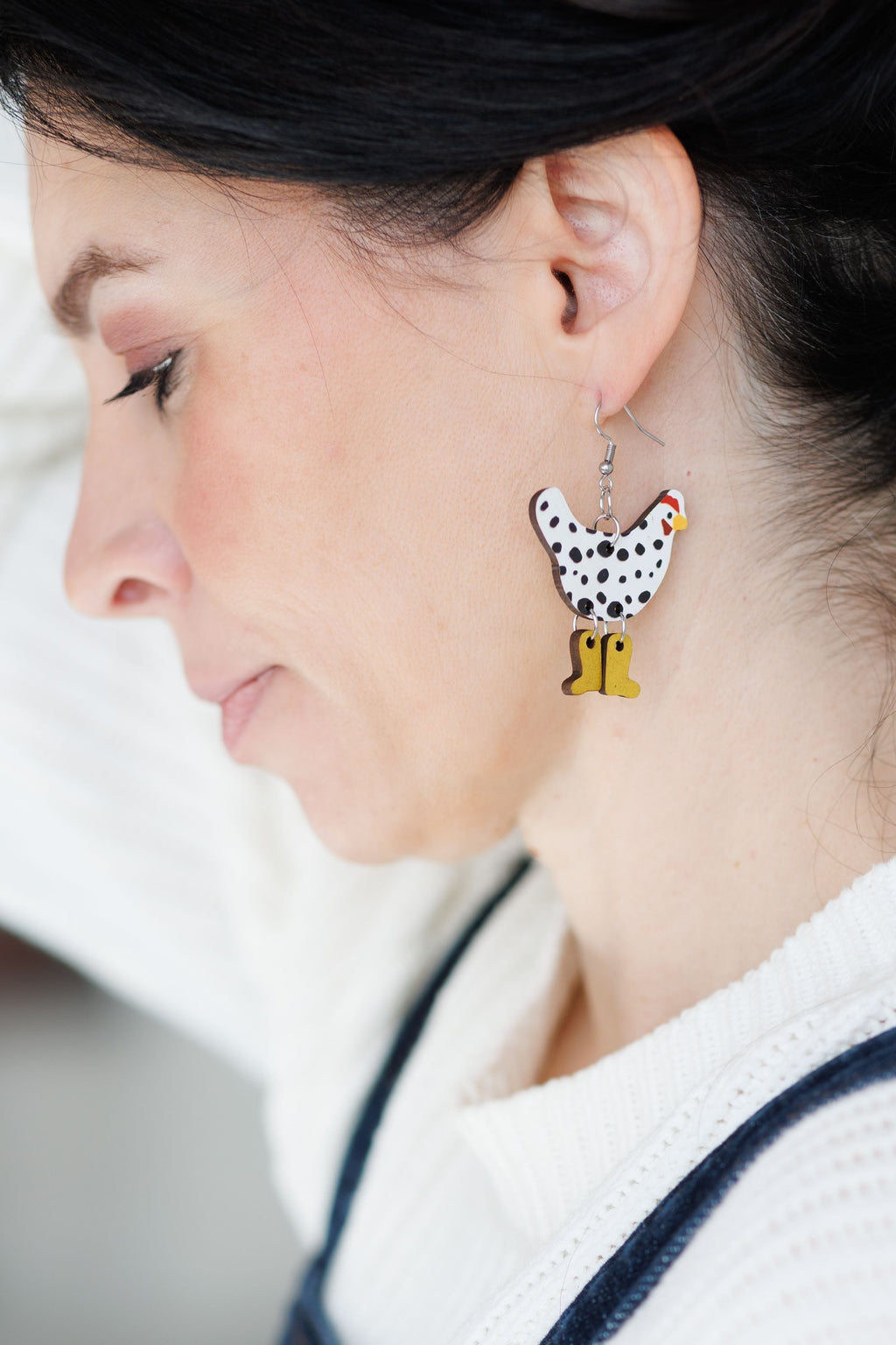 Adorable Wood Chicken Earrings