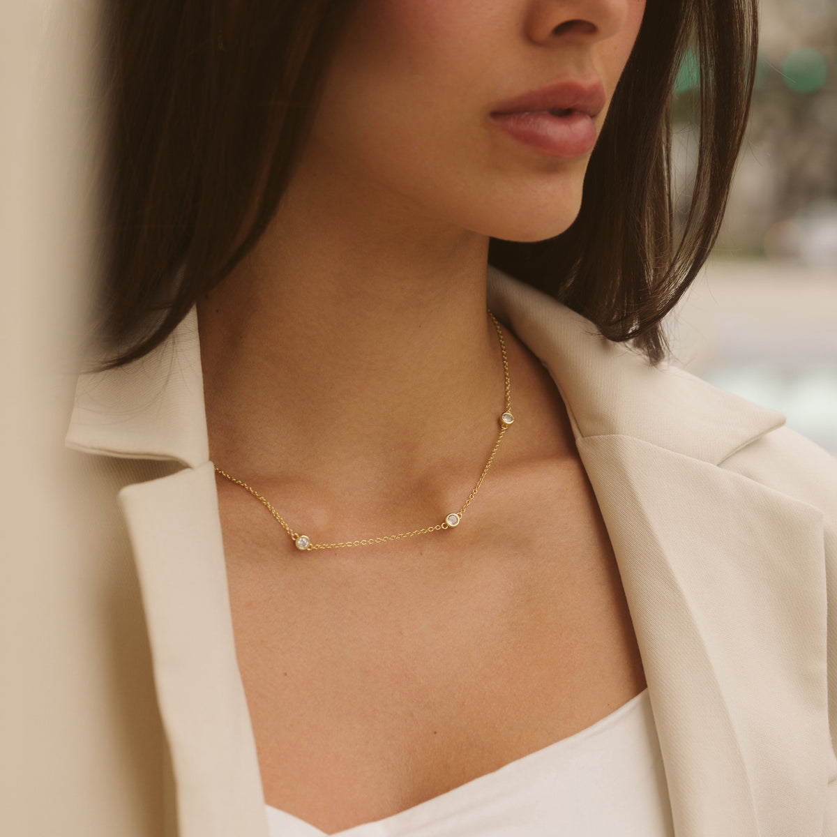 Gold Filled 5 Diamond Necklace