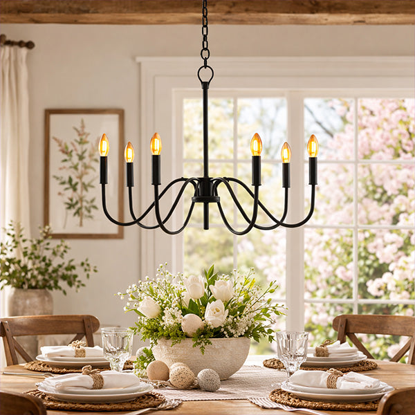 Black Metal 6 Light Candelabra Chandelier