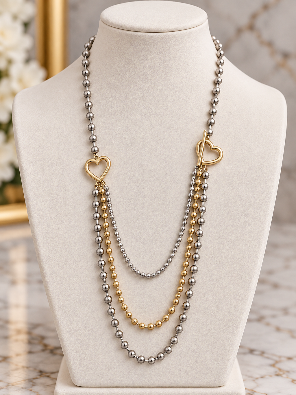 Heart layers chain necklace