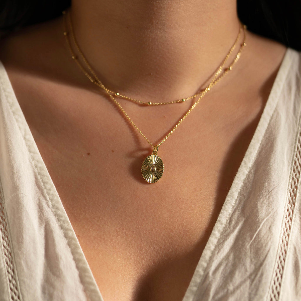 Gold Filled Oval + Satellite Necklace Set