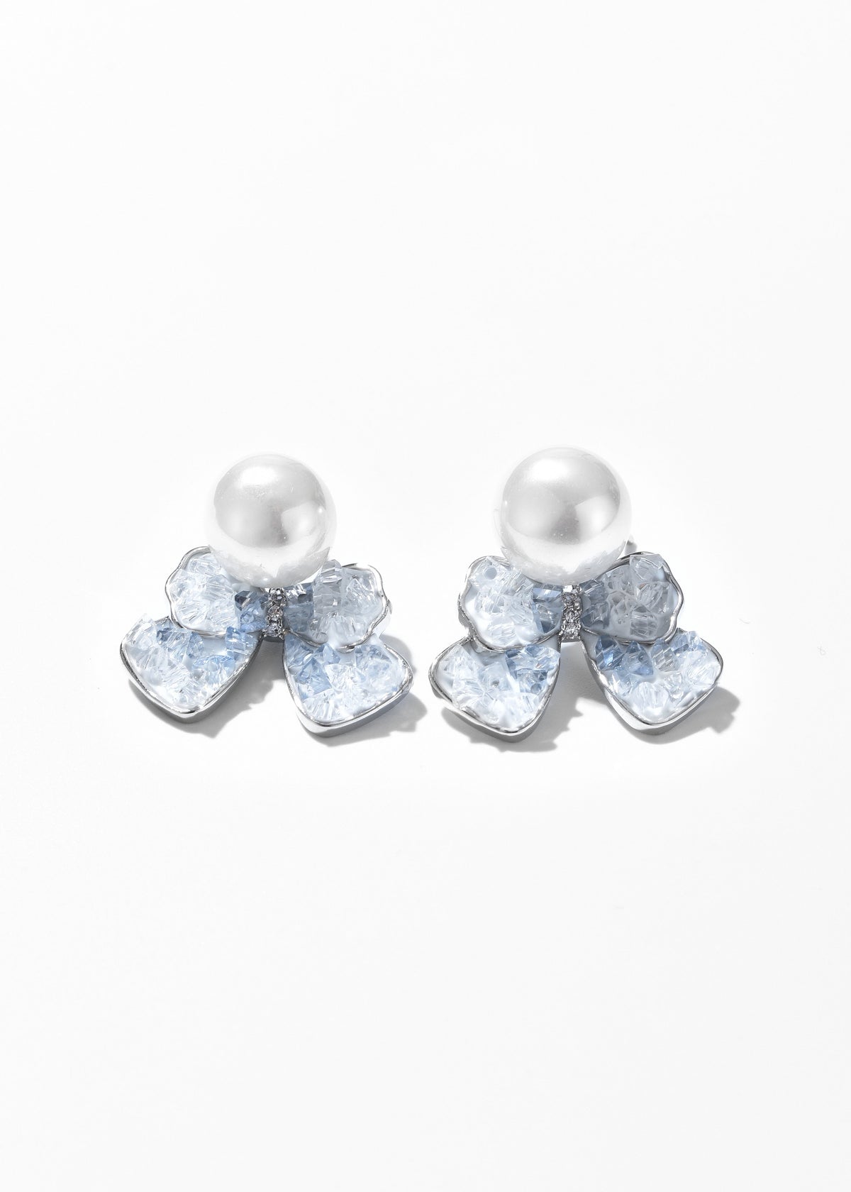 Pearly Blue Ribbon Earrings