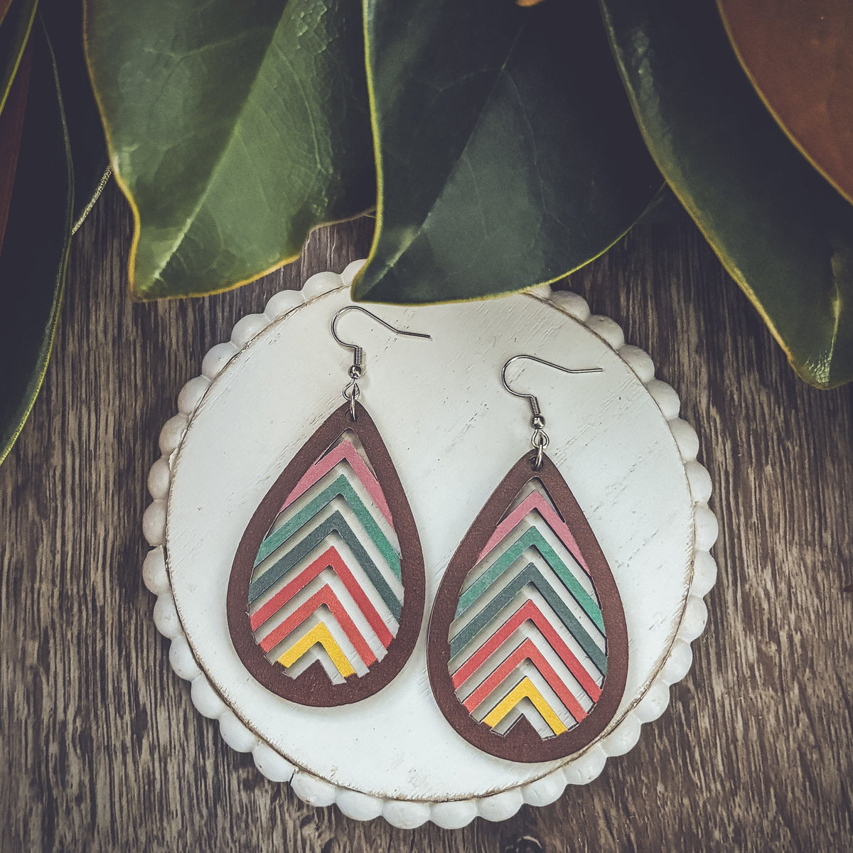 Wooden Rainbow Mountains Laser Cut Earrings