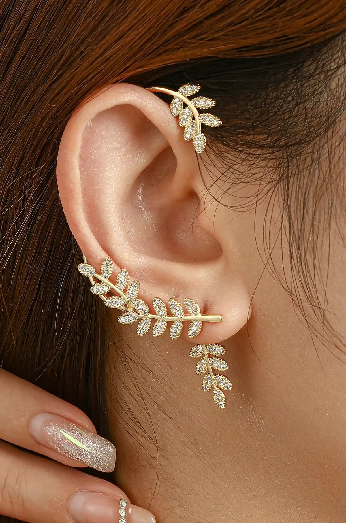 Leafy Gold Crawler Earrings