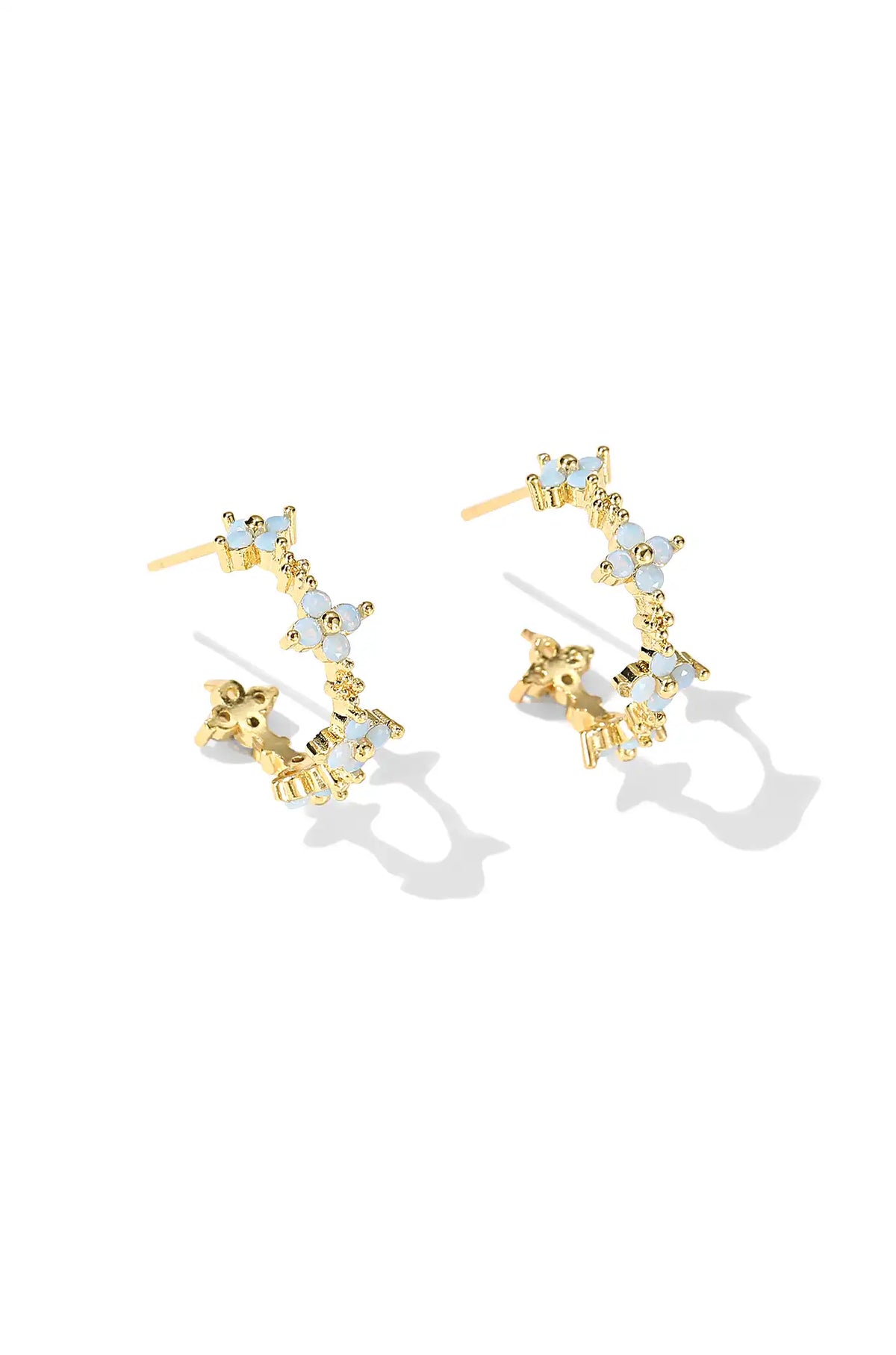 Dainty Blue Flower Hoop Earrings