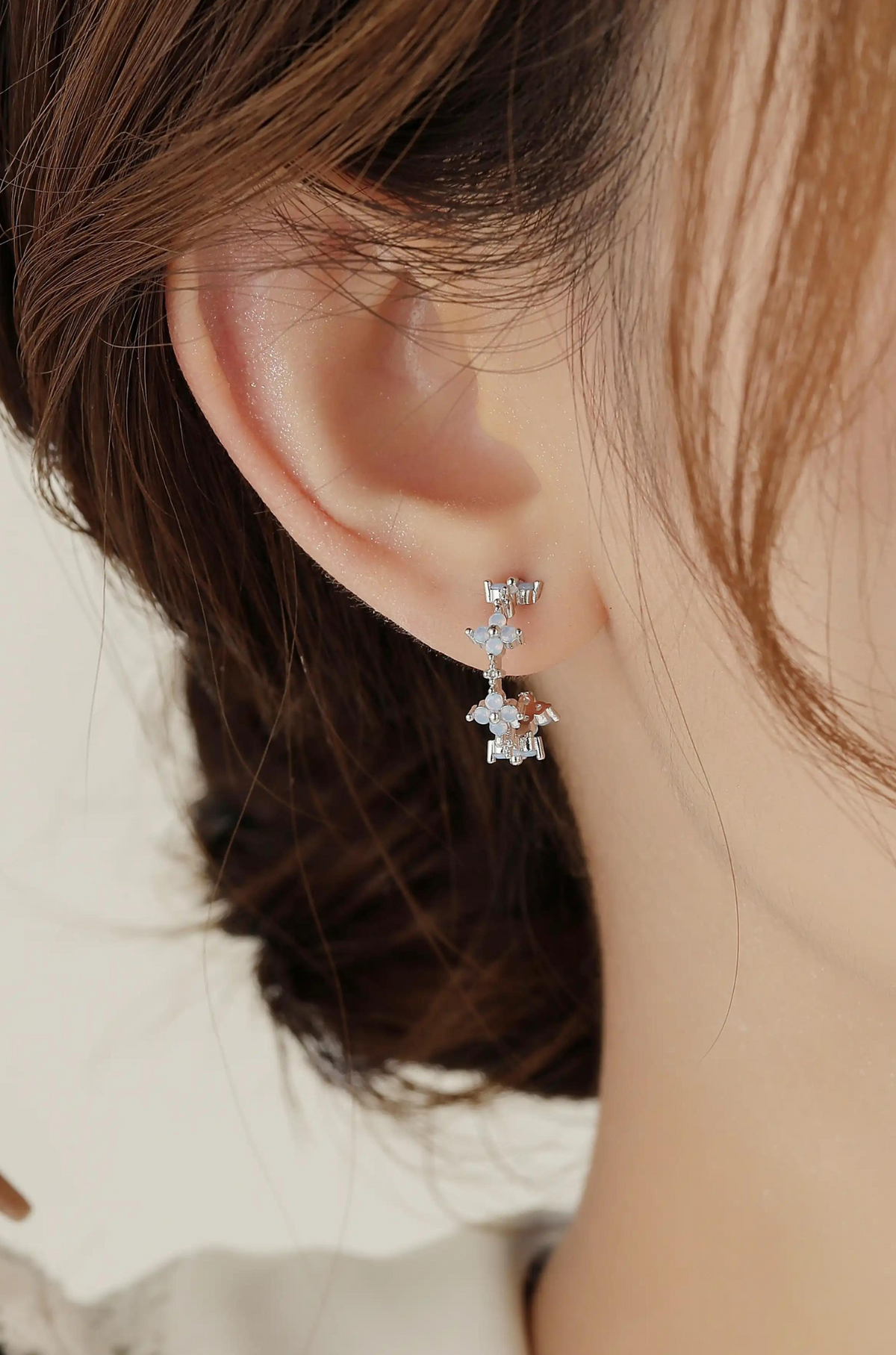 Dainty Blue Flower Hoop Earrings