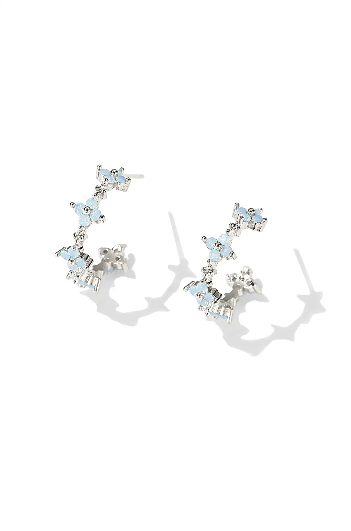 Dainty Blue Flower Hoop Earrings