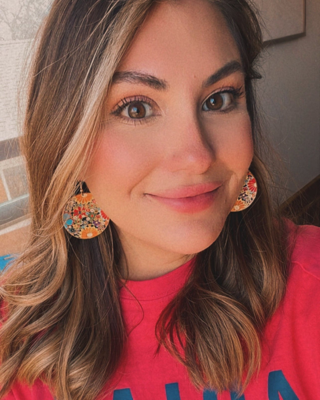Fun Retro Flower Circle Earrings