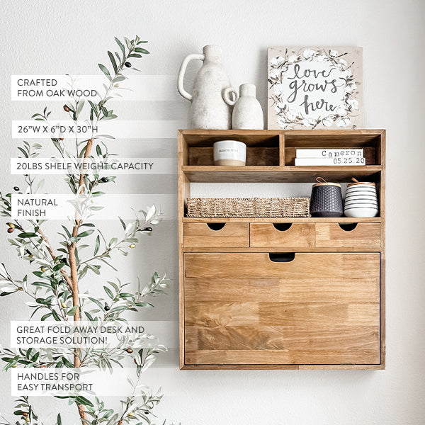 Rustic Oak Wood Fold Down Shelf