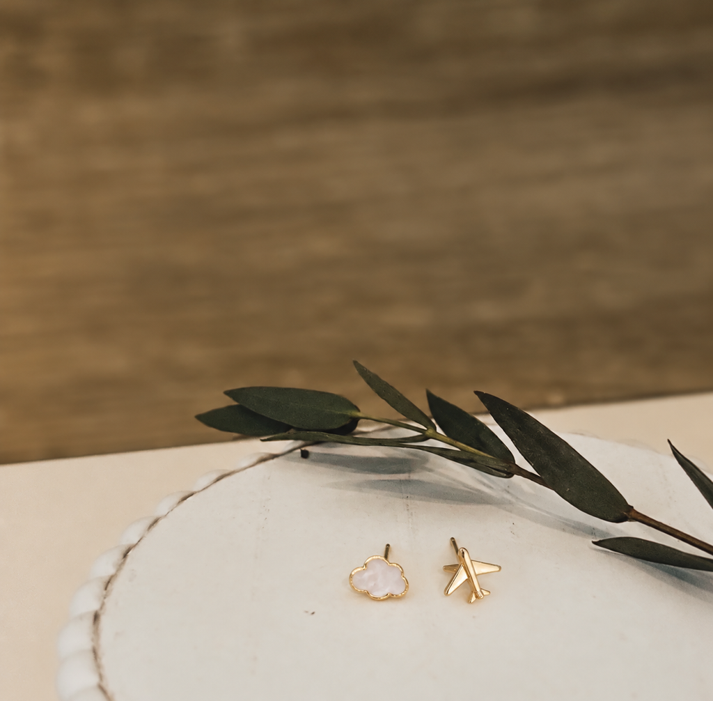 Adorable Cloud and Airplane Stud Earrings