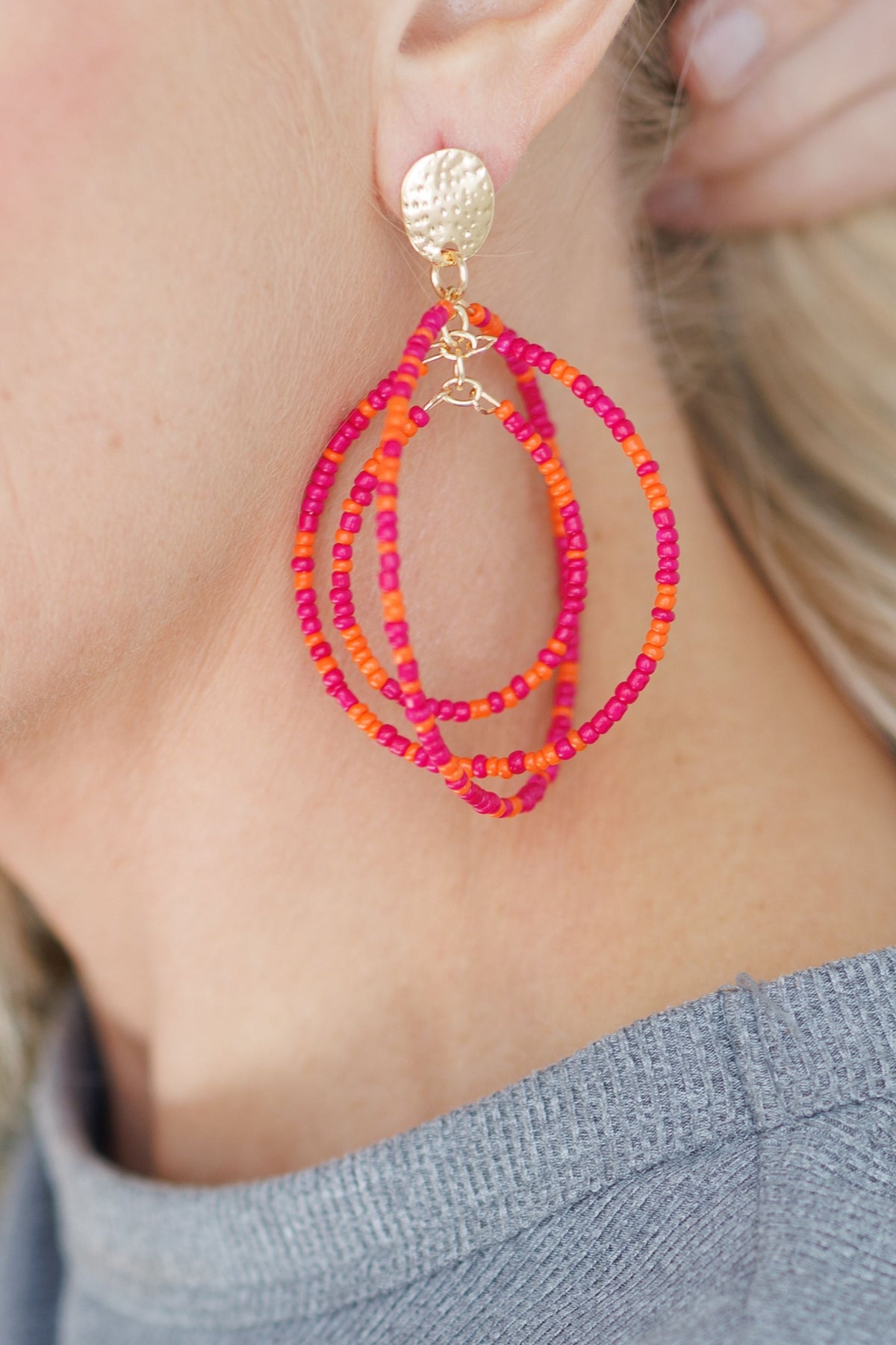 Beautiful Pink Beaded Statement Earrings